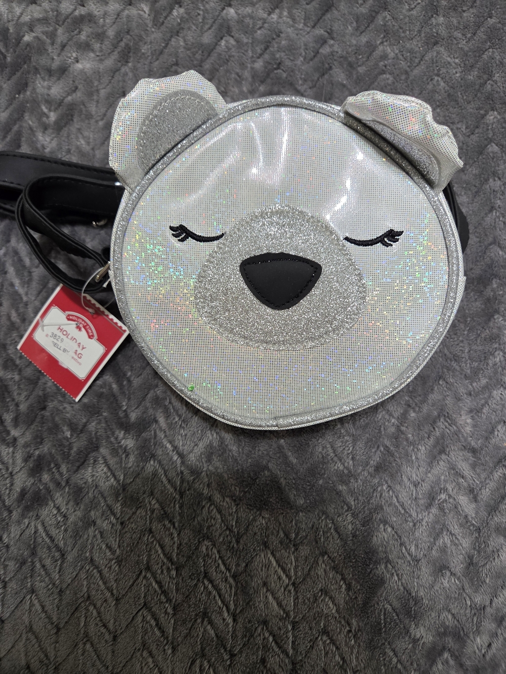 Holiday Time Silver Holographic Bear Crossbody Bag for Kids